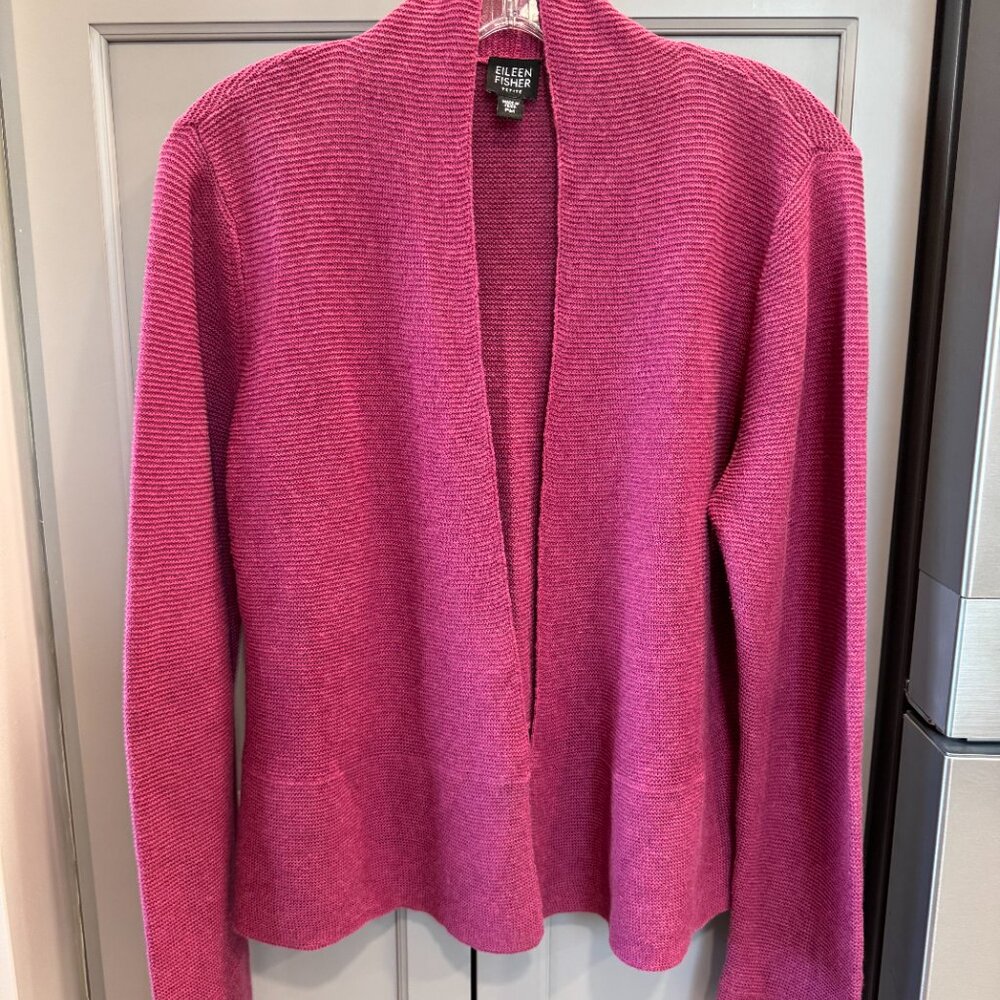 Eileen Fisher Open Front Cardigan in Pink, Woman's size Petite Medium